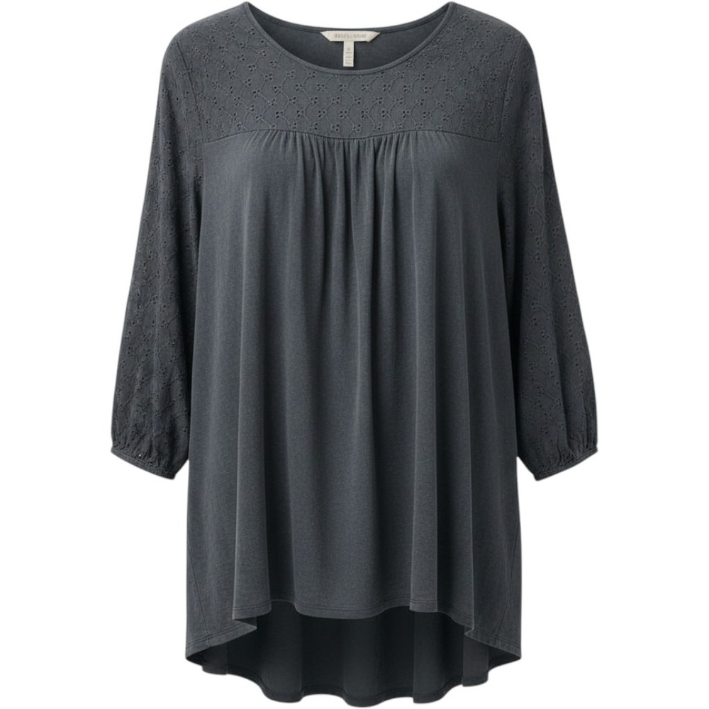 Torrid Women's Gray Embroidered 3/4 Sleeve Peasant Tunic Top Plus Size 1X